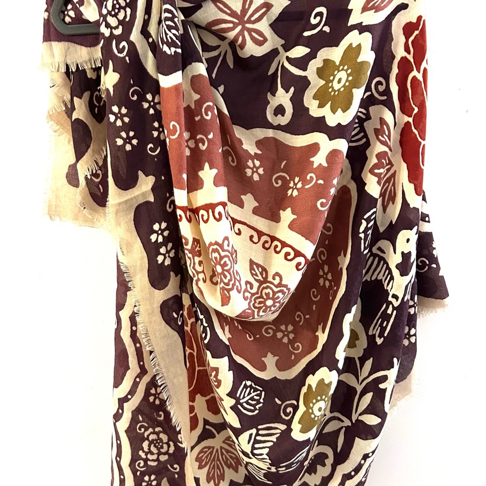 Floral Patterned Scarf in Cream, Burgundy, Dark Red/Brown, Red and Olive